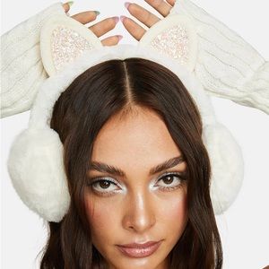 White Fuzzy kitty ear muffs